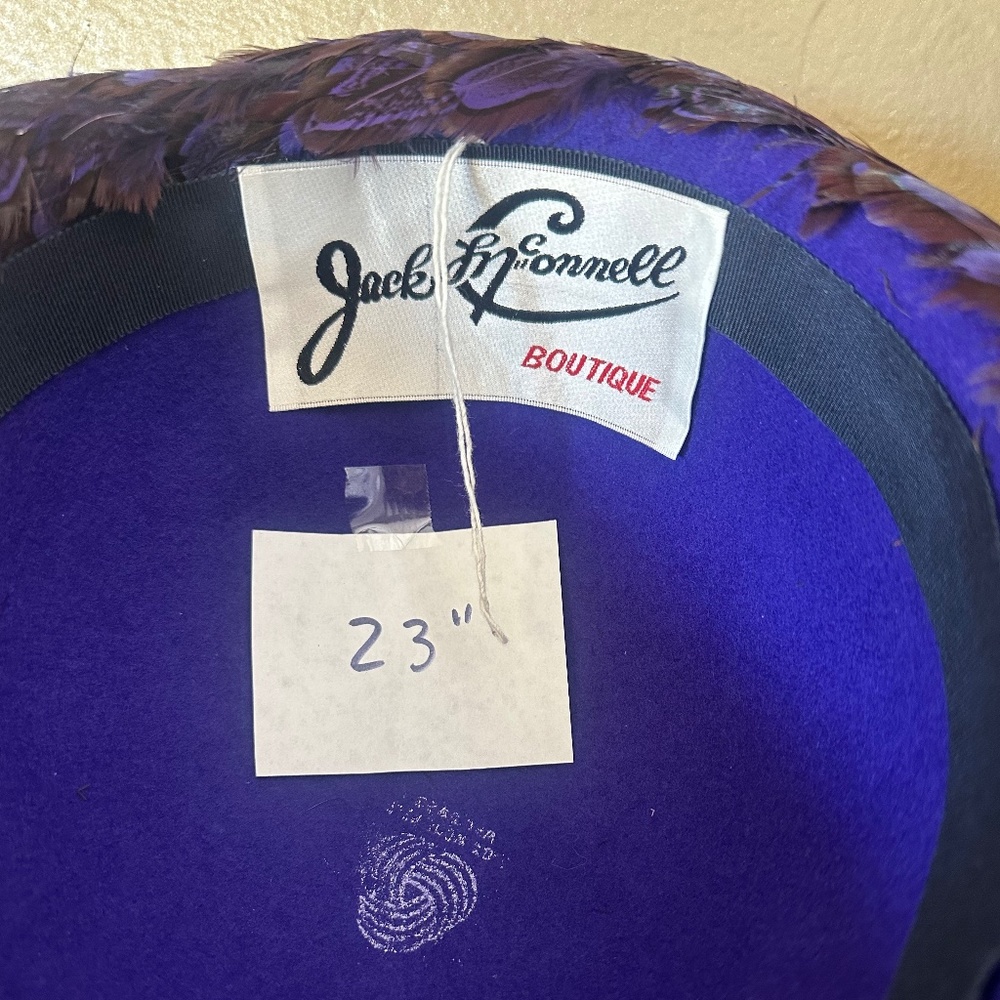 COLLECTIBLE JACK MCCONNEL PURPLE FELT/FEATHERS WIDE BRIM HAT - Picture 16 of 16